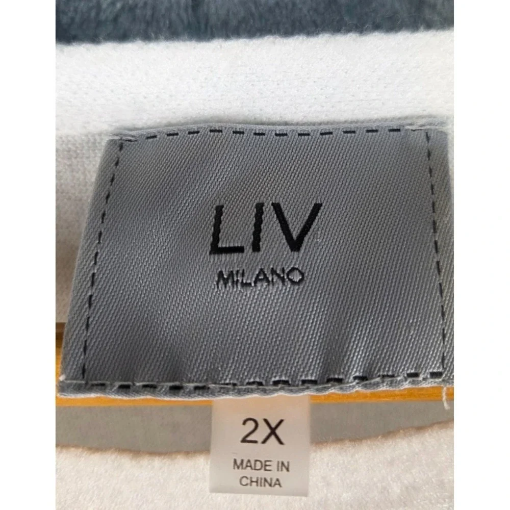 LIV Milano Cream Sweater Black Sequin Flowers‎ Sz 2XL Rhinestone Holiday Whimsy